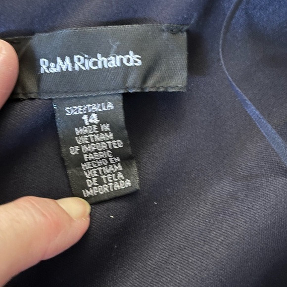 New R&M Richards blue long velvet V neck ruched poly/spandex dress. Size 14 - Picture 8 of 16